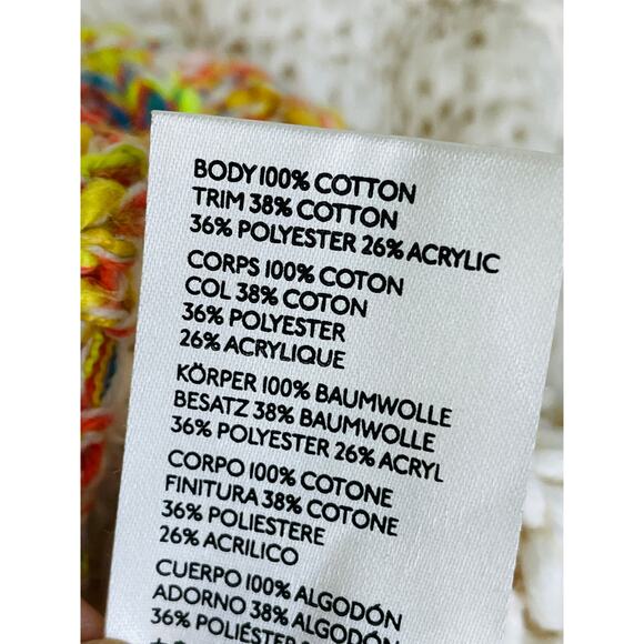 Free People West Palm Sweater Cream Multi Color Trim Small - Picture 11 of 11